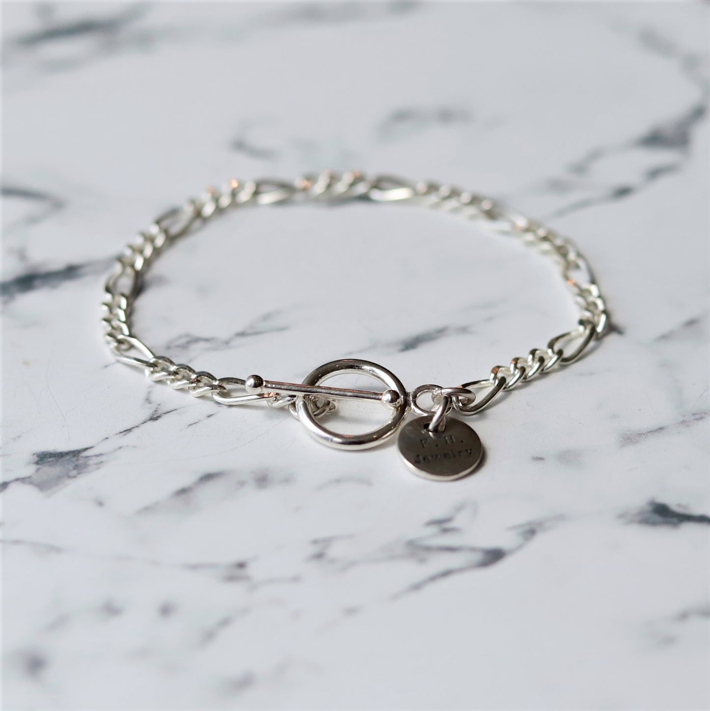 【手首周り細め（15cm位）の方に】F.H. シルバーブレスレット（フィガロチェーン4mm）：#B027-17cm