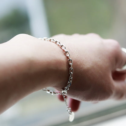 【アジャスター付きでサイズが変えられる】F.H. シルバーブレスレット：#B014-17+3cm