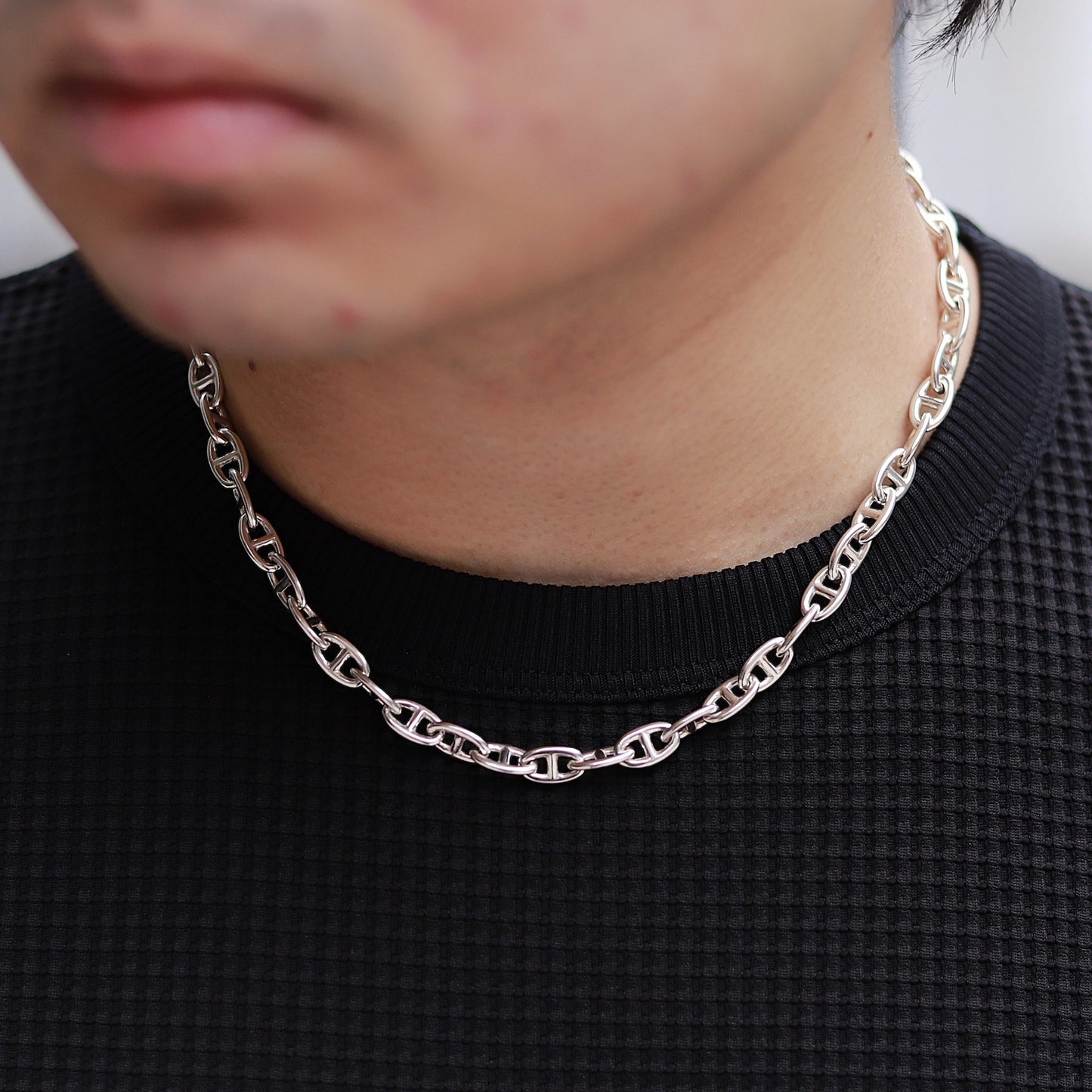 【オーダー商品：納期約1カ月】F.H. シルバーネックレス（アンカーチェーン 5mm）：＃N042-45cm