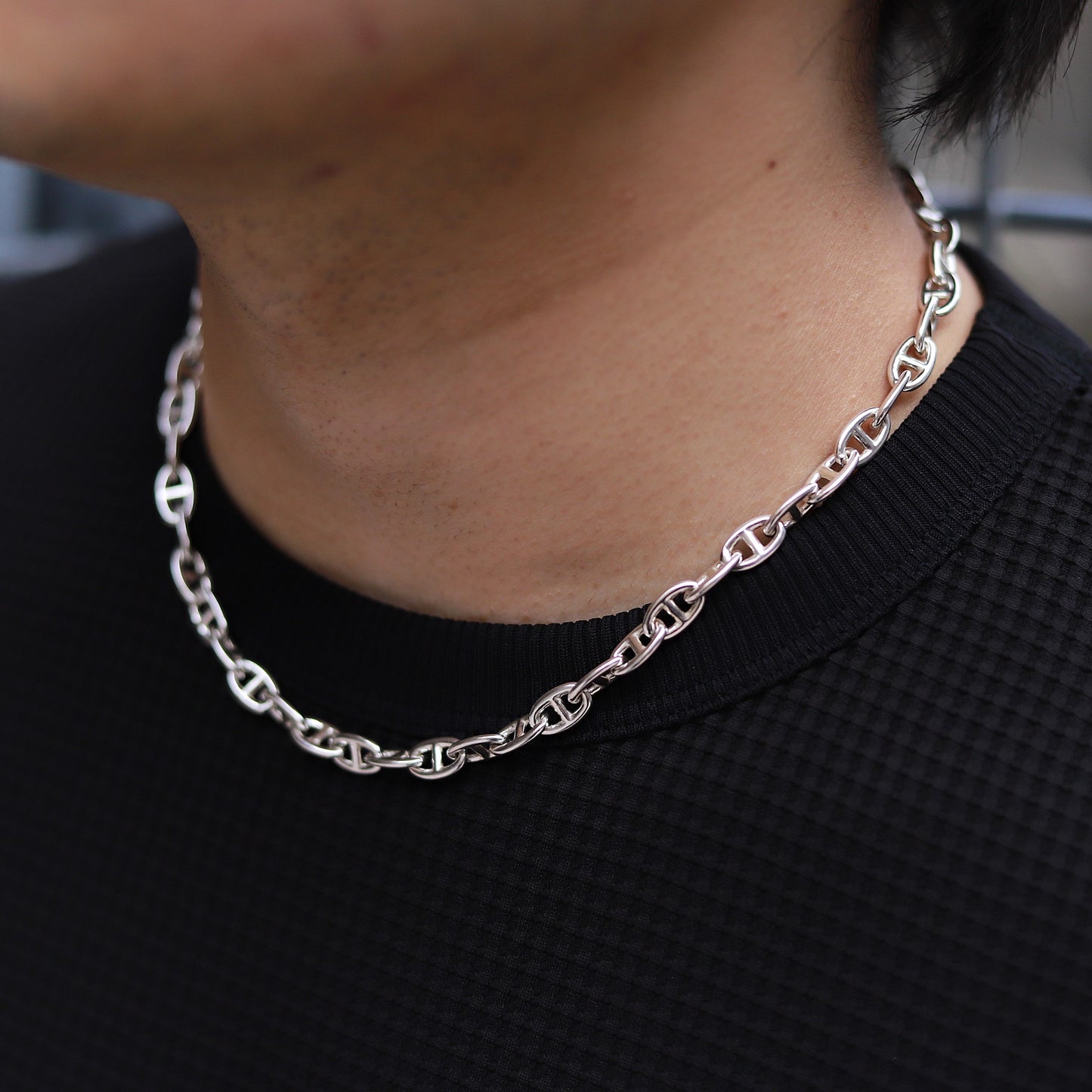 【オーダー商品：納期約1カ月】F.H. シルバーネックレス（アンカーチェーン 5mm）：＃N042-45cm