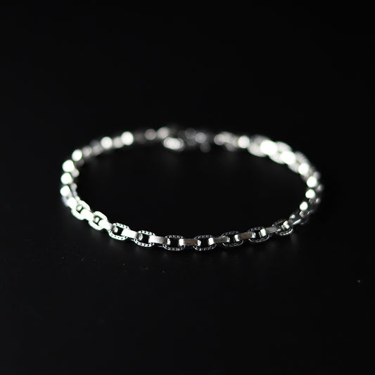 【オーダー商品：納期約3ヶ月】【正規取扱店】Leathers and Treasures： ハーフエングレイブリンクチェーンブレスレット 21cm