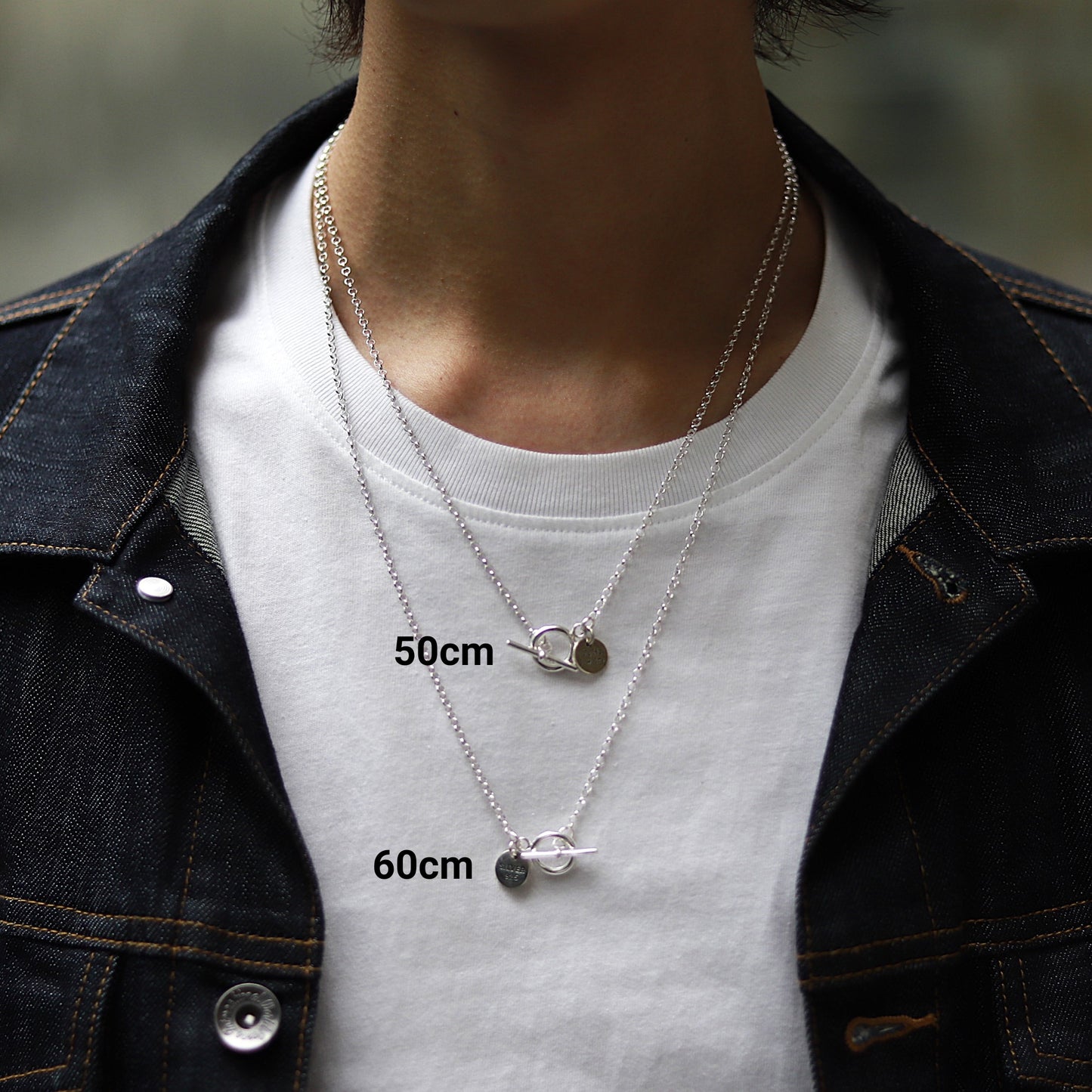 【飽きのこないシンプルさ】F.H. シルバーネックレス（甲丸チェーン 2.4mm）：#N002-50cm