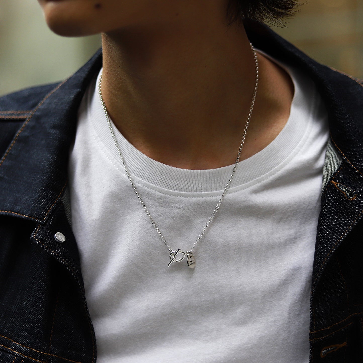 【飽きのこないシンプルさ】F.H. シルバーネックレス（甲丸チェーン 2.4mm）：#N002-50cm