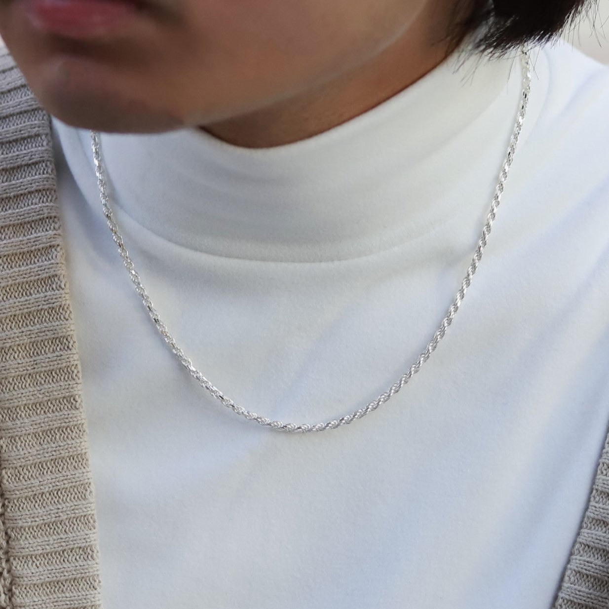 【品よく映える艶のある存在感】F.H. シルバーネックレス（ロープチェーン 2.8mm）：#N016-50cm