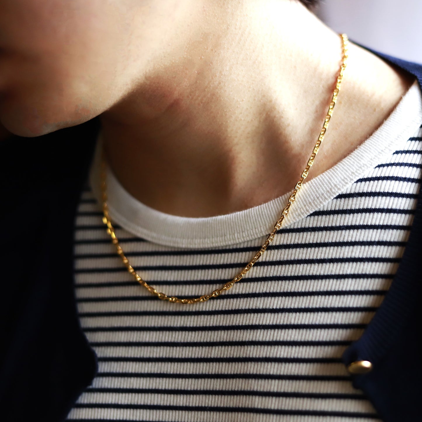 F.H. シルバーネックレス（アンカーチェーン ゴールドコーティング 3mm）：＃N018GP-50cm