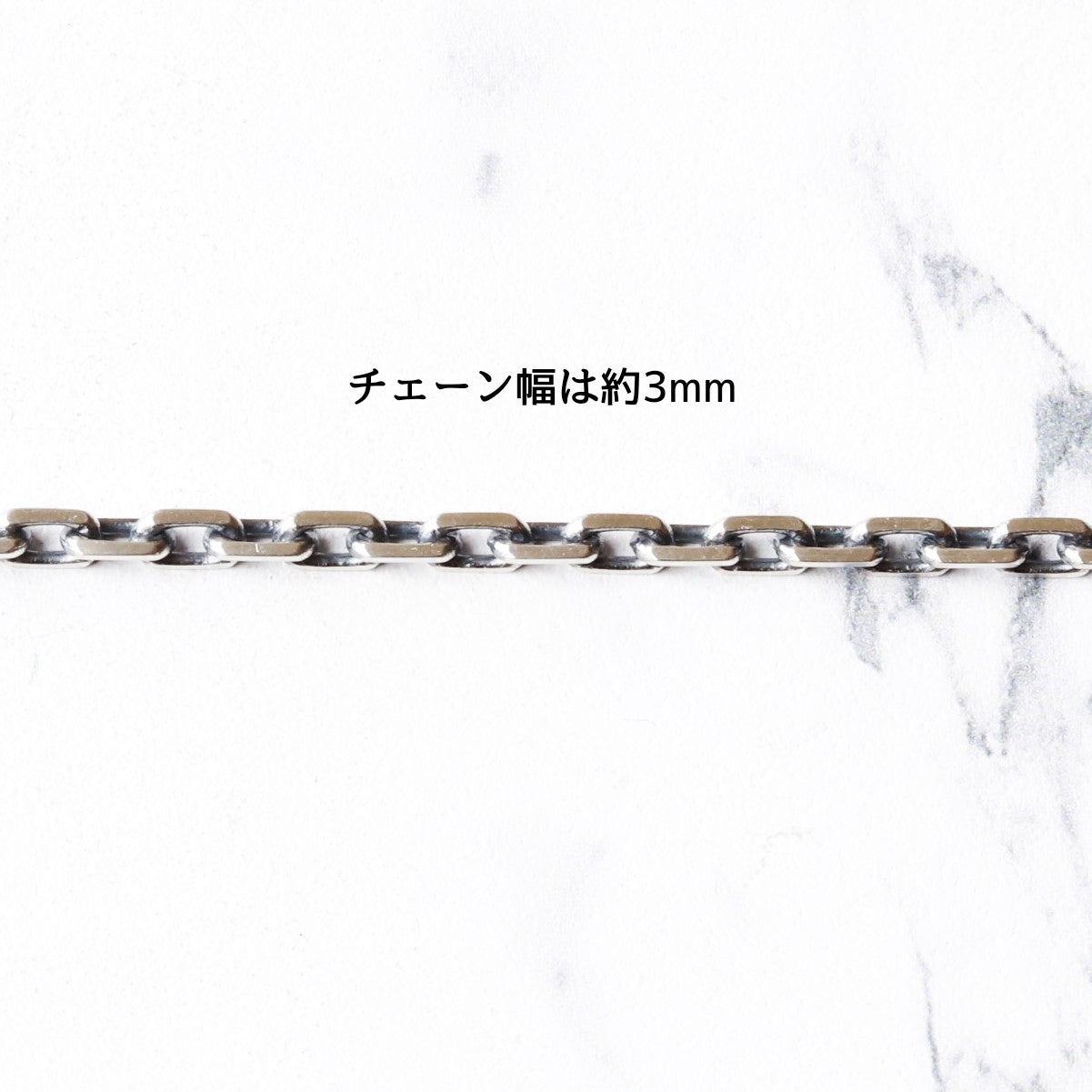 【カニカンが大きく着けやすい】F.H. シルバーネックレス（4面カットあずきチェーン 3mm）：＃N019-50cm