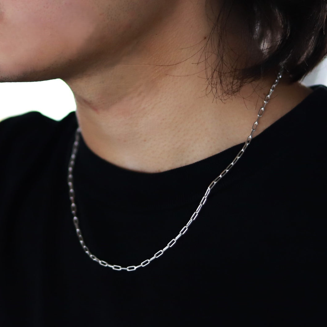 【ずっと着けれるデザイン】F.H. シルバーネックレス（2面カット長あずきチェーン 2.5mm）：#N020-50cm
