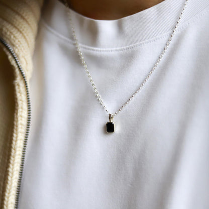 F.H. シルバーネックレス（レクタングルオニキス ペンダント）：＃N041-ONX-50cm