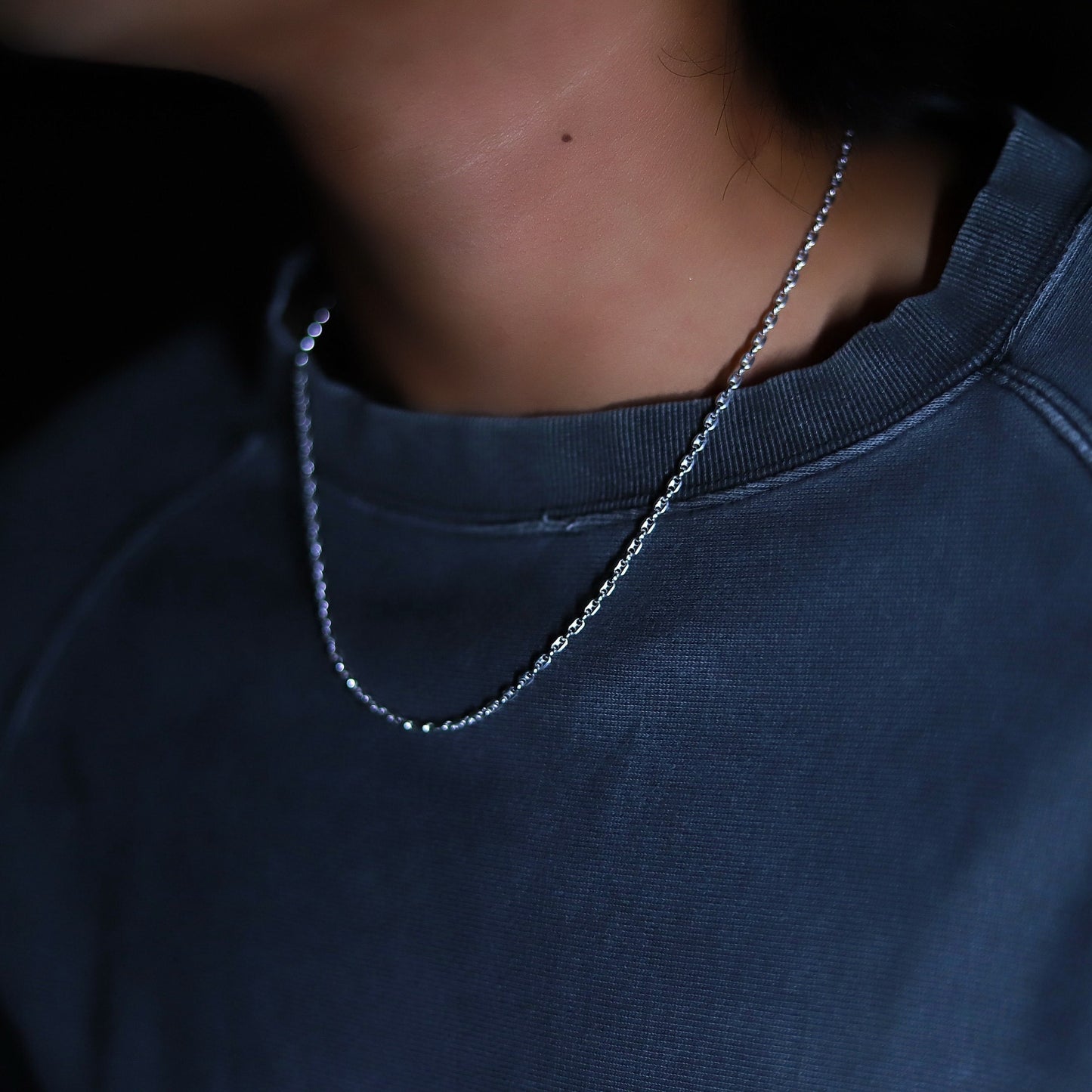 【優しく見せてくれる】F.H. シルバーネックレス（マリーナチェーン 2.5mm）：#N044-50cm