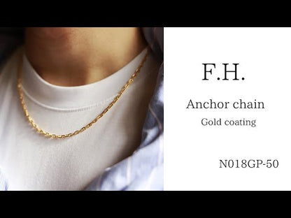 F.H. シルバーネックレス（アンカーチェーン ゴールドコーティング 3mm）：＃N018GP-50cm