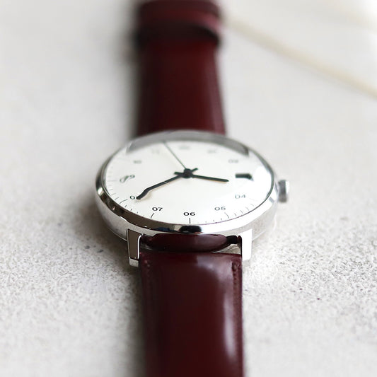 【正規取扱店】sazare : SK02 / SS SILVER MIRROR FINISH / WHITE DIAL / BROWN CORDOVAN LEATHER