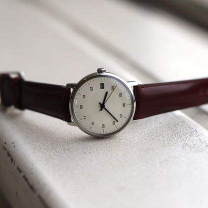 【正規取扱店】sazare : SK02 / SS SILVER MIRROR FINISH / WHITE DIAL / BROWN CORDOVAN LEATHER