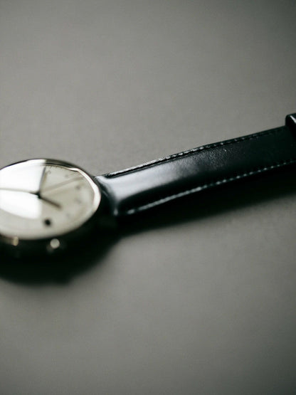 【正規取扱店】sazare : SK02 / SS SILVER MIRROR FINISH / WHITE DIAL / BLACK CORDOVAN LEATHER